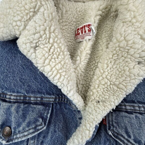 Vintage 80s Levis Sherpa Lined Denim Trucker Jacket Men 40R USA Jean Patches - Picture 9 of 16